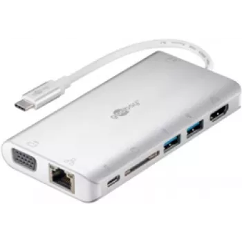 Goobay 49850 Docking stotelė ir prievadų replikatorius, laidinis, USB 3.2 Gen 1 (3.1 Gen 1) Type-C, sidabrinė – balta