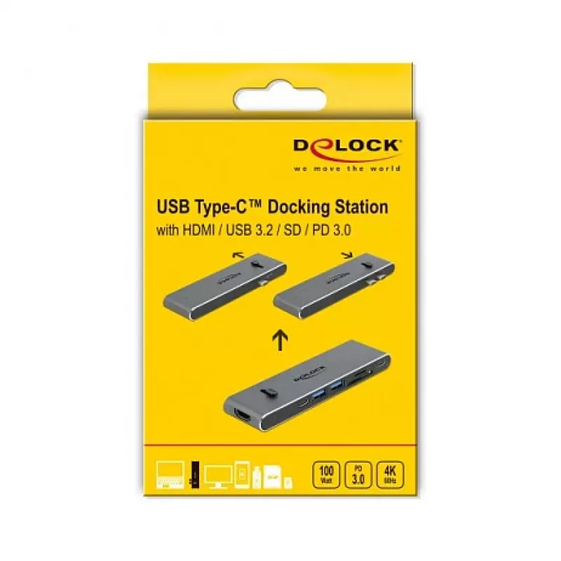 Dokavimo stotelė DeLOCK Dual USB Type-C su HDMI USB 3.2 SD PD 3.0