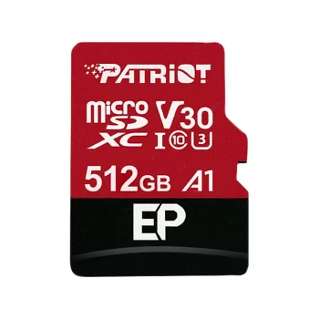 MicroSDXC atminties kortelė PATRIOT 512GB UHS-I U3 V30 Class 10, 90 MB/s skaitymas, su adapteriu