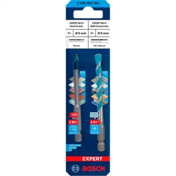 Gręžtų rinkinys Bosch Expert HEX-9 MultiConstruction 6 mm, 2 vnt.