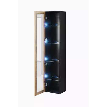 Vitrina sieninė Cama Meble VIGO 180 1800×400×300 mm juoda/ąžuolas wotan