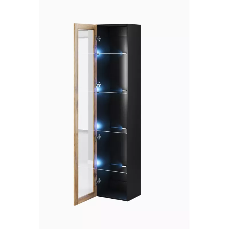 Vitrina sieninė Cama Meble VIGO 180 1800×400×300 mm juoda/ąžuolas wotan