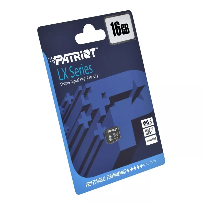 PATRIOT PSF16GMDC10 microSDHC atminties kortelė — 16 GB, Class 10, UHS-I (U1), 80 MB/s, juoda