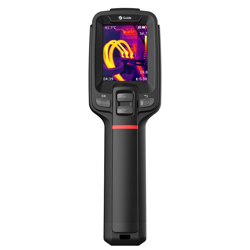 Termovizinis fotoaparatas Guide Sensmart E1+ — 120×90 px šiluminis jutiklis, 240×180 px maks., 2,4 colio LCD, Wi‑Fi, IP54, -20–550 °C