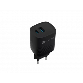 NATEC NUC-2141 laidinis mobiliojo įrenginio įkroviklis, 30W, USB-C PD 3.0 + USB-A QC 3.0, 110–240V, juodas