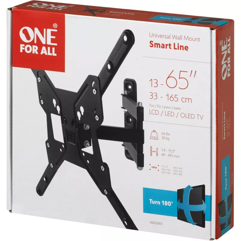 Universal Electronics One For All Smart WM 2451 – laikiklis plokščiaekraniams televizoriams – ekrano dydis: 33–140 cm (13–55 coliai) – sieninis tvirtinimas (WM2451)
