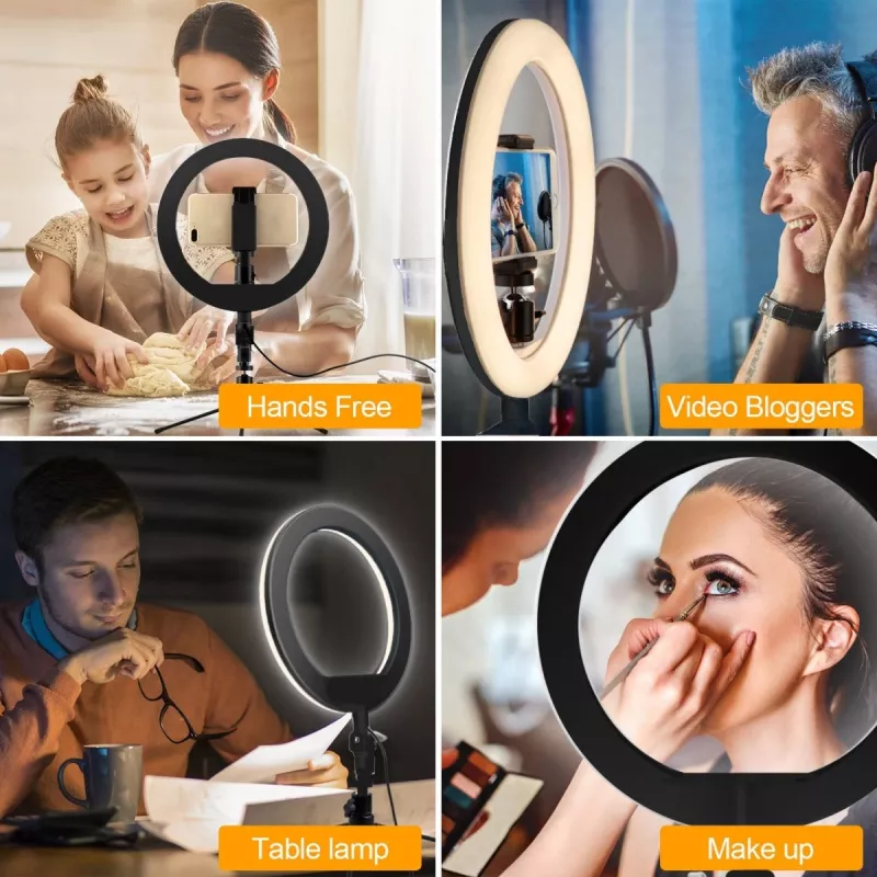 Maclean MCE610 10 12W LED žiedinė šviesa su trikoju ir Bluetooth nuotolinio valdymo pulteliu, 3 spalvų režimai, 10 ryškumo lygių, 160 LED, laikiklis išmaniajam telefonui