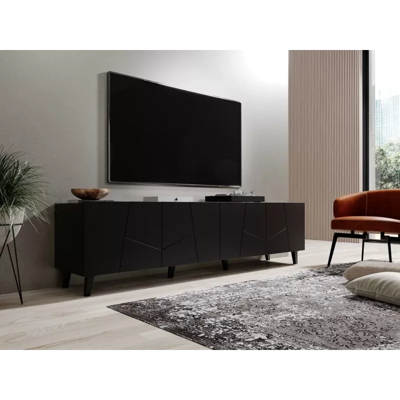 TV spintelė cama meble ETNA 200 x 42 x 52 cm, juodos matinės spalvos, medžio drožlių plokštės viršus
