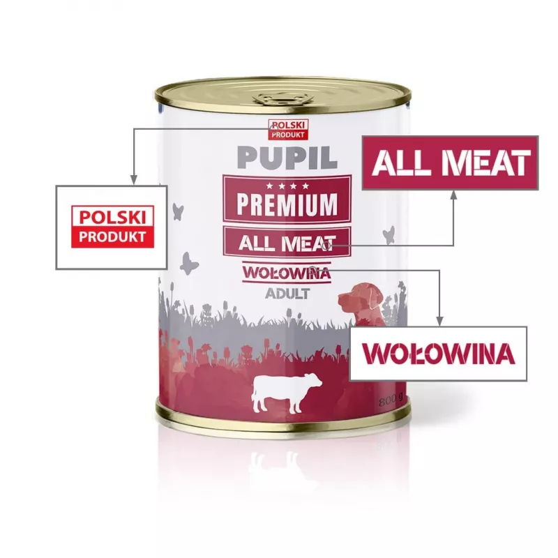 PUPIL Premium All Meat Beef – šlapias šunų ėdalas – 800 g