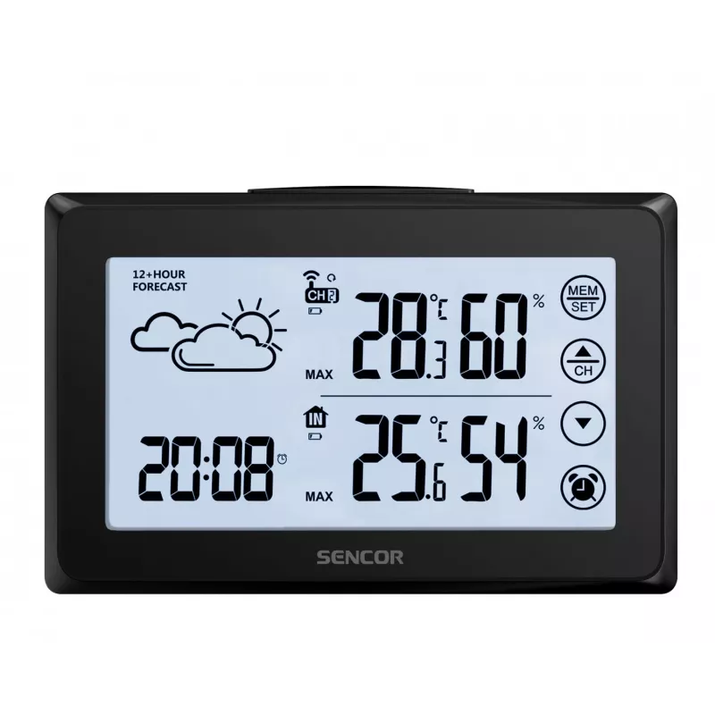 Oro stotelė SENCOR SWS 2850 – vidaus / lauko temperatūra ir drėgmė, 1 belaidis jutiklis, 433,92 MHz, min/max atmintis