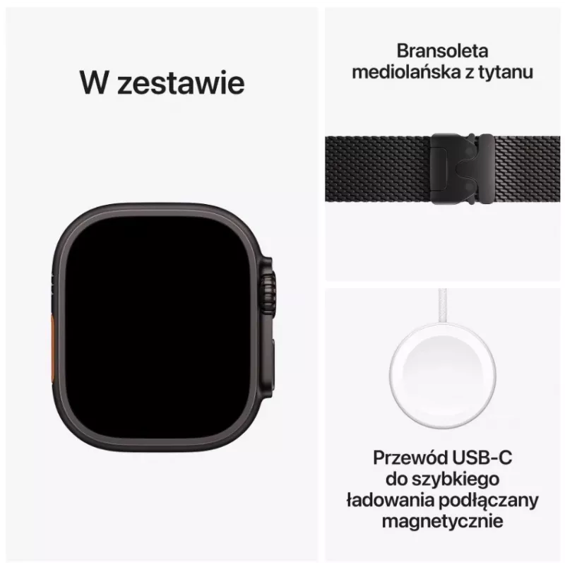 Išmanusis laikrodis Apple Watch Ultra 3 GPS + Cellular 49 mm juodas titano korpusas su juodos spalvos titano Milano apyranke (vidutinė)