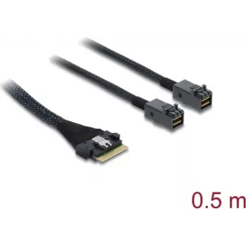 DELOCK PCIe 4.0 plonas SAS kabelis SFF-8654 8i į 2× Mini SAS HD SFF-8643, 0,5 m