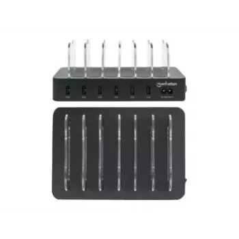 Manhattan įkrovimo stotelė, 6x USB-A prievadai, 6x 2.4A išėjimai, Smart IC, LED indikatoriai, juoda, trejų metų garantija
