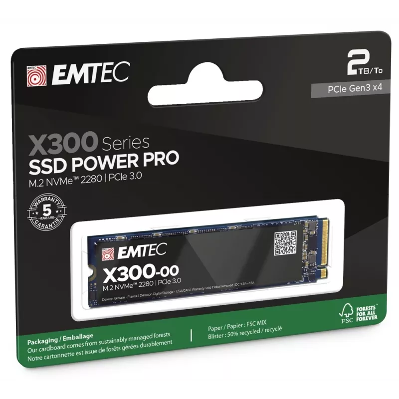 Vidinis M.2 2280 NVMe SSD EMTEC X300 Power Pro 2TB PCIe Gen3 x4 — 2500/2000 MB/s