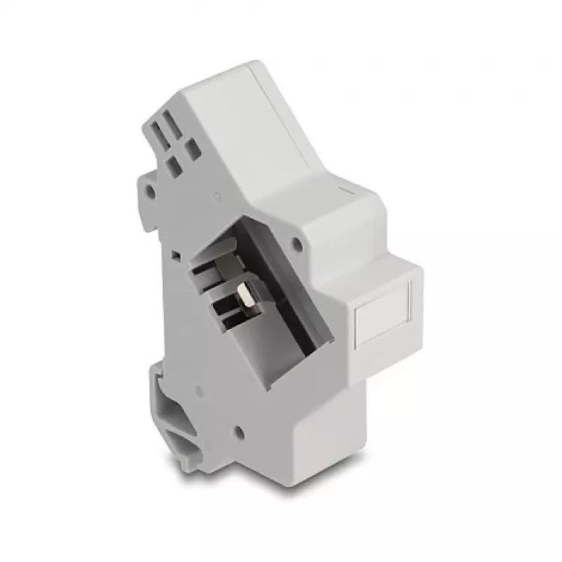 Keystone laikiklis snap-in DIN bėgeliui DELOCK 67043 — plastikinis, įžemintas, 60×88.2×21.5 mm, pilkas