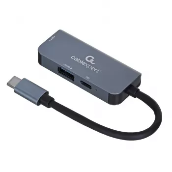 Laidinis nešiojamojo kompiuterio dokas Gembird A-CM-COMBO3-02 — USB 3.2 Gen 1 Type-C, HDMI, USB-A, PD iki 87W, 3840×2160