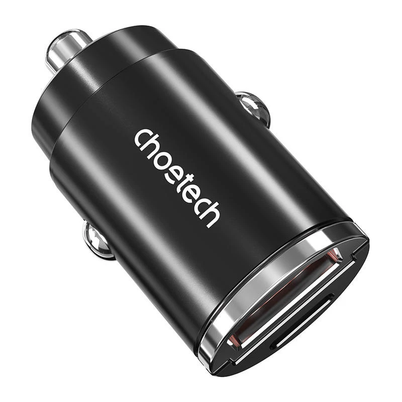 Automobilinis USB-C/USB-A įkroviklis CHOETECH TC0006 30W — palaiko QC3.0 ir PD3.0
