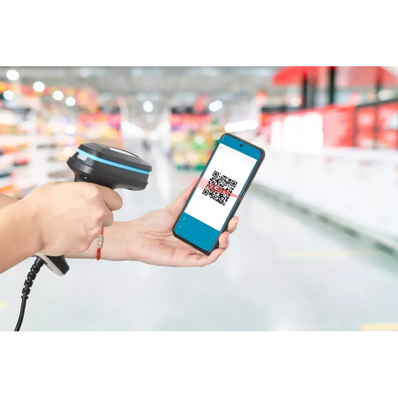 Manhattan 2D ilgo nuotolio LED brūkšninių kodų skaitytuvas, USB, 450 mm skaitymo gylis, atsparus iki 100 000 liuksų šviesai (saulės šviesa), palaiko 1D (21 versijos) ir 2D (10 versijų) simbolius, RJ45 į USB 1,8 m laidas (USB-A), juodas, 3 metų garantija