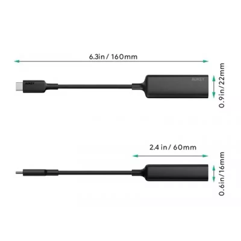 Ethernet adapterius Aukey CB-A30 USB-C į Gigabit RJ45 10/100/1000 Mbps, USB 3.0, aliuminis, LED indikatoriai