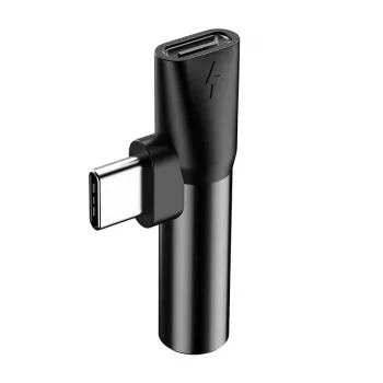 Baseus garso adapteris USB-C į Mini Jack 3,5 mm + USB-C (juodas)