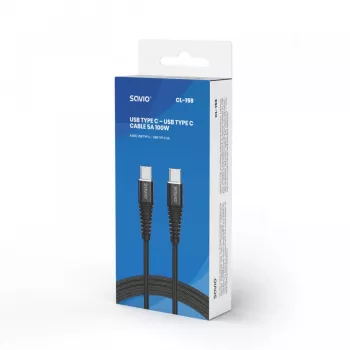 USB C į USB C laidas SAVIO CL-159 1 m, USB 2.0 (480 Mbit/s), juodas, 2.1 A