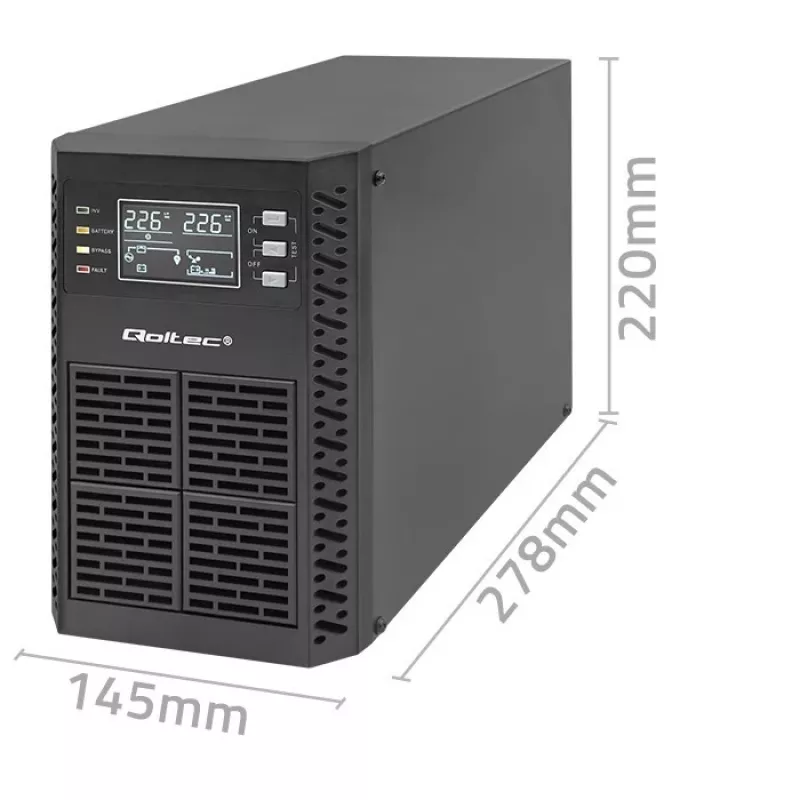 Qoltec nepertraukiamo maitinimo šaltinis (UPS) | 1kVA | 1000W | galios koeficientas 1.0 | LCD | EPO | USB | Online