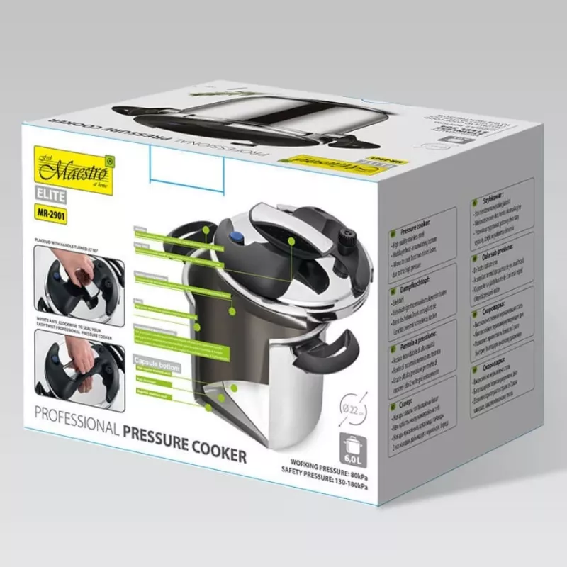 Slėginis puodas Maestro MR-2901, 6 L, 22 cm skersmuo, sidabrinis, nelipni danga