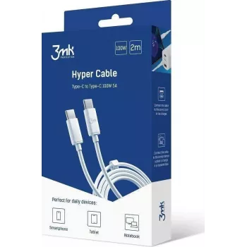 Laidas USB 3MK USB-C – USB-C 2 m Baltas