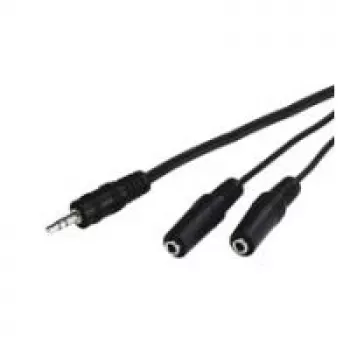 Wentronic Goobay 3,5 mm lizdo adapterio laidas, juodas, 0,2 m – 3,5 mm kištukas (3 kontaktai, stereo) > 2x 3,5 mm lizdas (2 kontaktai, mono) (50465)