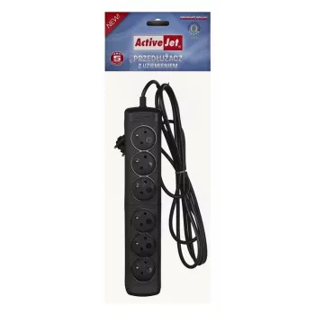 Ilgintuvas ActiveJet 6GNU - 3M - C, 6 kištukinių lizdų, E tipas, 3 m laidas, 10 A, juoda