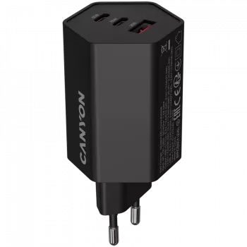 CANYON Charger HEXAGON 65 GaN 65W 2xPD 1xQC EU juodas (CND-CHAHEX65B)