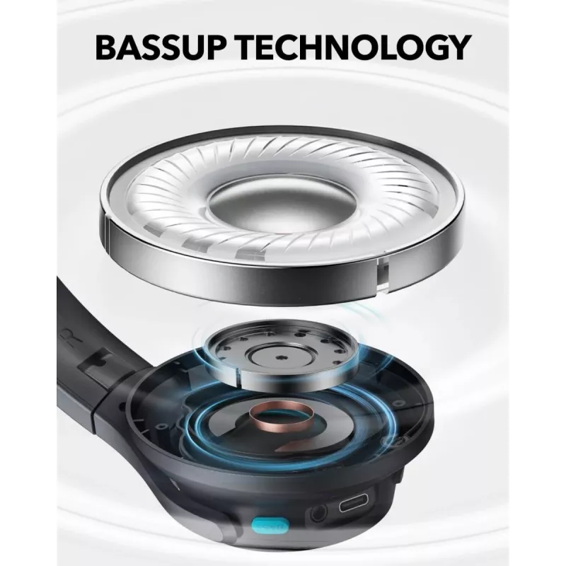 Ausinės ant galvos Anker Soundcore Q11i, Bluetooth 5.0, iki 20 h baterija, įmontuotas mikrofonas, tamsiai pilka