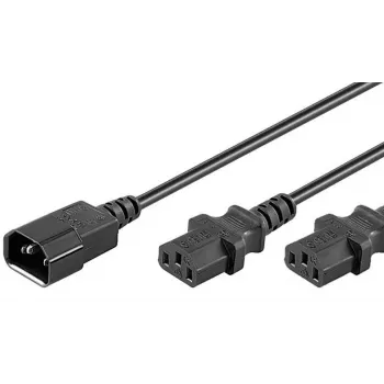 MicroConnect PE061312 maitinimo ilginimo laidas, juodas, 1,2 m, C14 kištukas, 2 x C13 lizdai