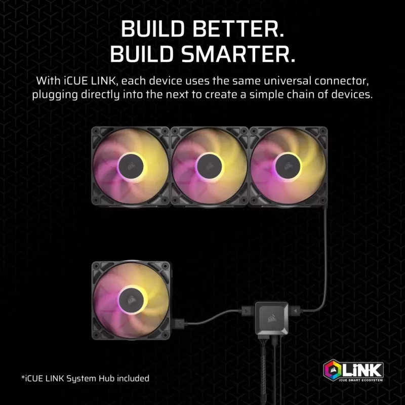 Corsair iCUE LINK RX120 MAX ARGB 120mm korpuso ventiliatoriai 3 vnt. komplektas juodi
