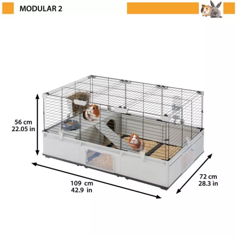 Narvas FERPLAST Modular 2 triušiams ir jūrų kiaulytėms 109x72x56 cm, metalinis, pilkas, tarpai tarp virbų 23 mm
