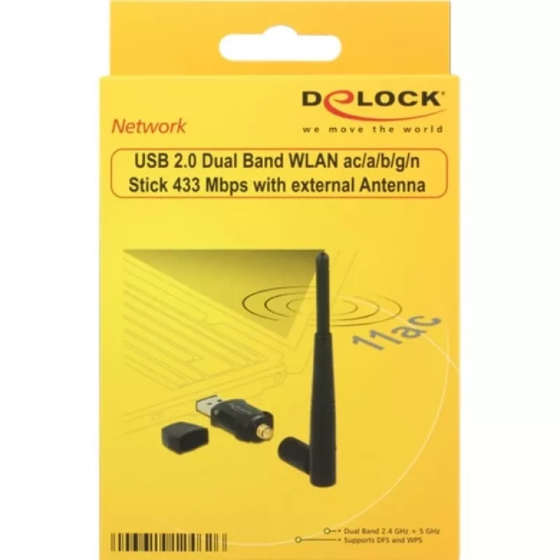 DeLock USB2.0 Dual Band WLAN adapteris AC/A/B/G/N – USB 2.0 – 802.11b/a/g/n/ac – juodas (12462)