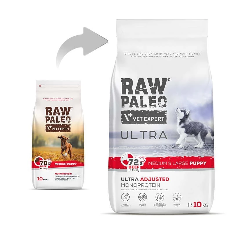 RAW PALEO Ultra Medium&Large Puppy Beef - sausas ėdalas šuniukams - 10 kg