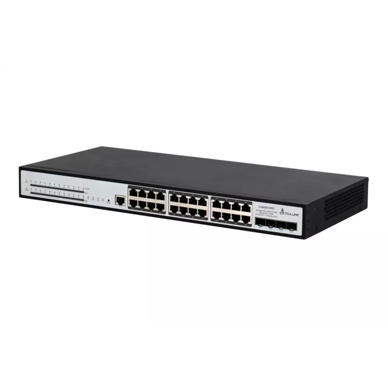 Valdomas jungiklis Extralink Chiron Pro 24x RJ45 1000Mb/s PoE 4x SFP+ L3 370W
