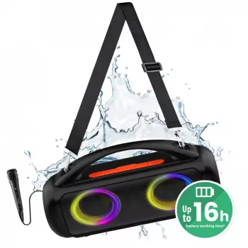 Nešiojamas garsiakalbis MEDIA-TECH MT3184 – Bluetooth 5.3, 60W RMS, IPX5, ličio jonų baterija 16h, USB-C įkrovimas, MicroSD, TWS, mikrofonas, nuotolinio valdymo pultas