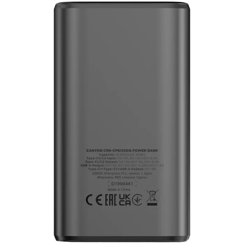 Nešiojamas Powerbank CANYON OnPower 130 TFT 10000 mAh