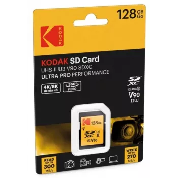 Atminties kortelė Kodak EKMSD128GUHS2V2K SDXC UHS-II 128 GB, skaitymas 300 MB/s, rašymas 270 MB/s, U3 V90, Class 10