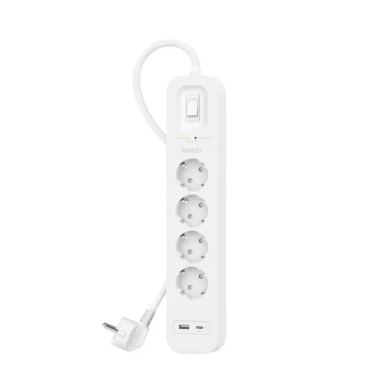 Apsauginis filtras Belkin SRB001VF2M-V2 — 4 lizdai, USB-C ir USB-A prievadai, 2 m laidas