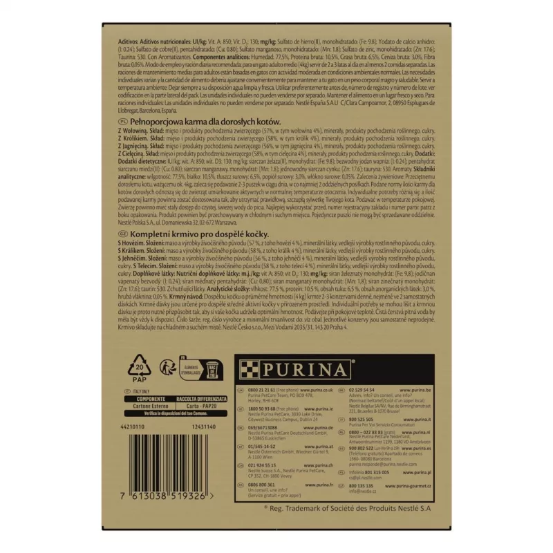 Šlapias kačių ėdalas Purina Nestlé GOURMET Gold Mus Mix – 96 x 85 g, 4 skoniai, suaugusioms katėms, 77,5 % drėgmės