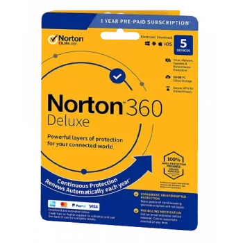 Norton 360 Deluxe | 5 Įrenginiai | 1 Metai | 50 GB Debesų Saugykla | ES | NE Prenumerata