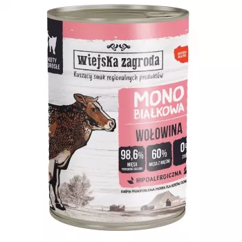 Šlapias ėdalas katėms wiejskazagroda Monoprotein Beef 400 g – pilnavertis konservuotas ėdalas suaugusioms katėms