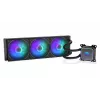 Skysčio aušintuvas ENDORFY Navis F360 ARGB Juodas – 360 mm radiatorius, 3x 120×25 mm ventiliatoriai, 250–1800 RPM, siurblys 1600–2600 RPM, LGA 1700/AM5/AM4