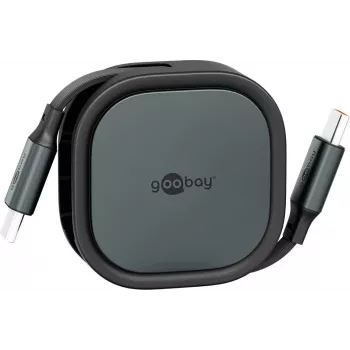 Wentronic goobay Self-Retracting USB-C kabelis juodas/sidabrinis 15W tvirtame korpuse