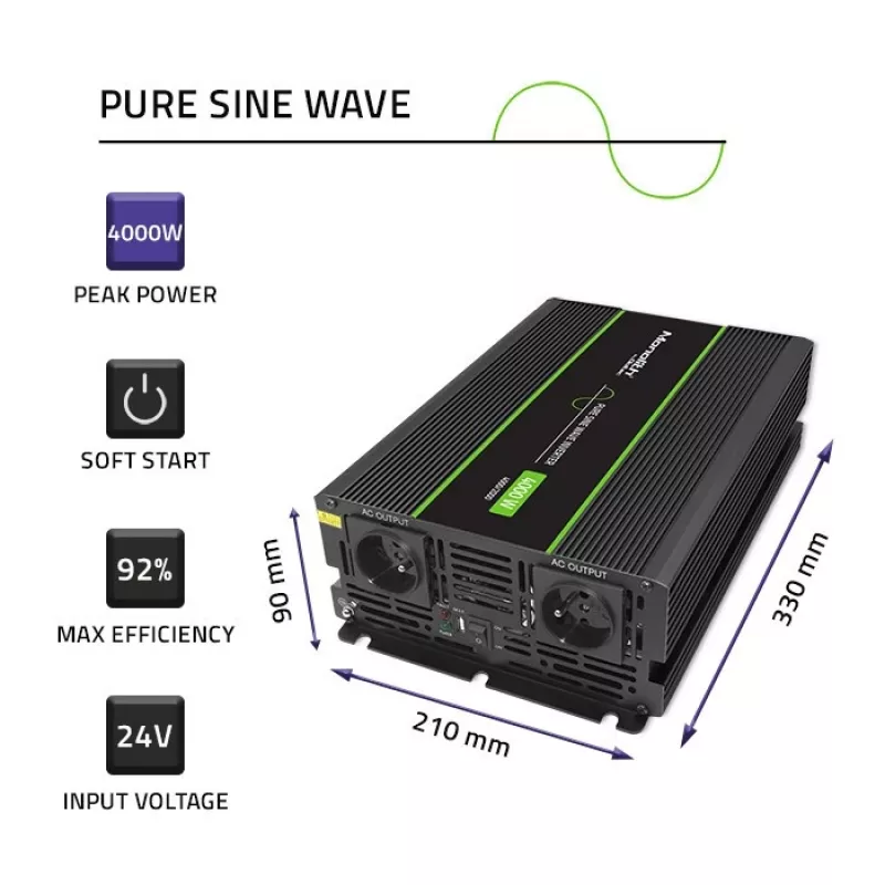 Qoltec Monolith keitiklis automobilinis 4000 W juodas