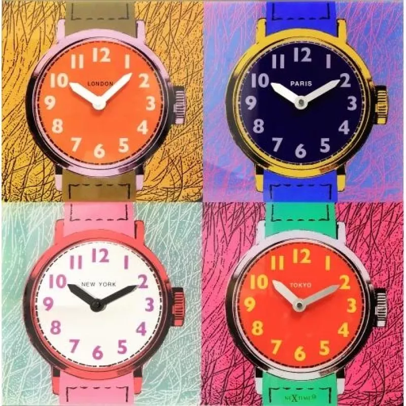 NeXtime klok 8158 Time Zones, 43x43,4 cm, sieninis, įvairiaspalvis