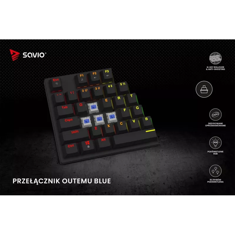 Mechaninė klaviatūra RGB Tempest X2 Outemu Blue Savio Savgk-tempest X2 Bl